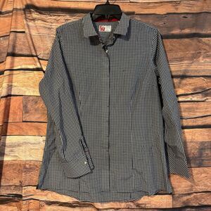Chick-fil-A Blue White Plaid Oobe Team Style Work Shirt Uniform Top Womens Large